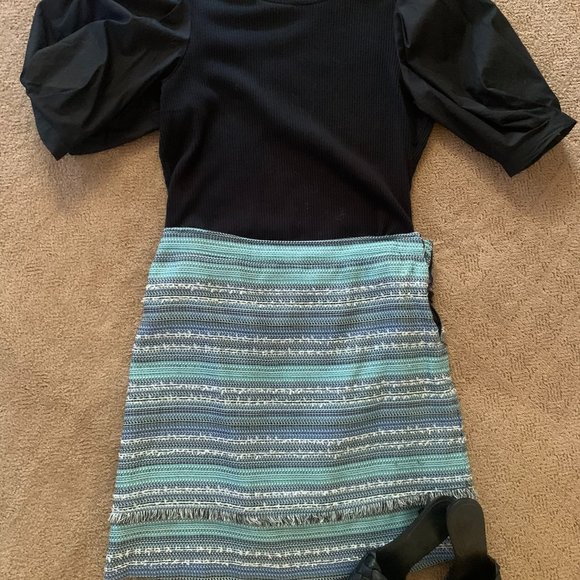 Nanette Lepore pencil skirt tweed blue size 8 - Picture 1 of 3